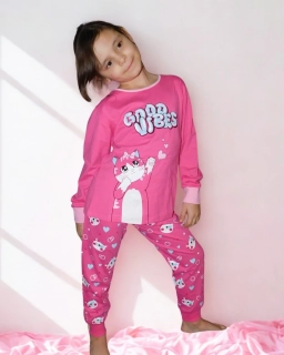 Dívčí pyžamo Kugo MP5861 s kočkou tmavě růžové