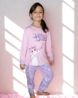 Dívčí pyžamo Kugo MP5861 s kočkou růžovo-fialové
