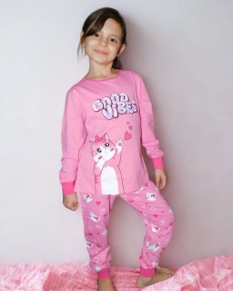 Dívčí pyžamo Kugo MP5861 s kočkou světle růžové