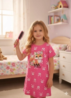 Dívčí noční košile krátký rukáv Kugo MP5881 tmavě růžová