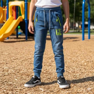 Chlapecké riflové tepláky - kalhoty Kugo FK0280 modré / signální doplňky