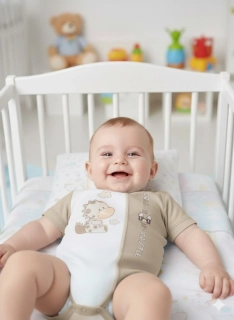 Kojenecké body krátký rukáv Ewa Hipcio hnědé