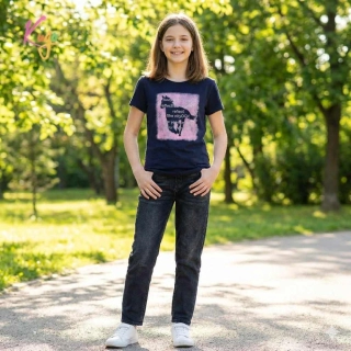 Dívčí tričko krátký rukáv Kugo BC2401 tmavě modré