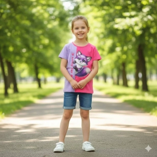 Dívčí tričko krátký rukáv Kugo DC9406 tmavě růžové