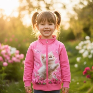 Dívčí mikina Kugo SM3630 růžová s kočičkou