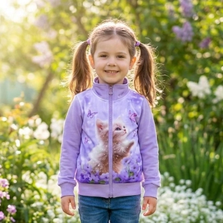 Dívčí mikina Kugo SM3630 fialová s kočičkou
