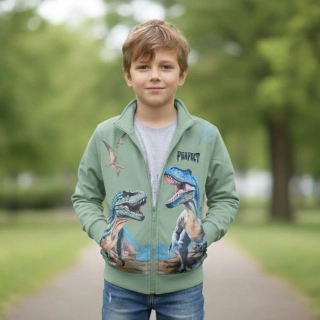 Chlapecká mikina Kugo ZM8850 zelená s dinosaury