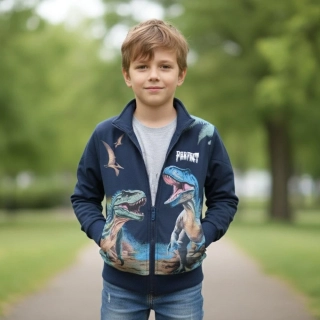 Chlapecká mikina Kugo ZM8850 tmavě modrá s dinosaury