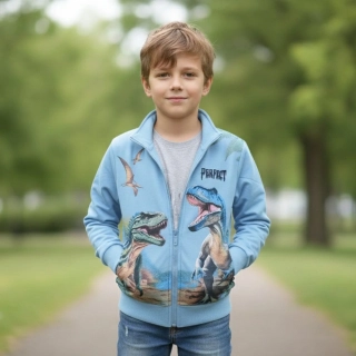 Chlapecká mikina Kugo ZM8850 světle modrá s dinosaury