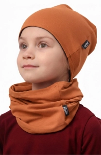 Dětská čepice Jožánek bavlněná, oboustranná + nákrčník - skořicová