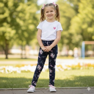 Dívčí legíny Kugo FL6738 tmavě modré s jednorožci