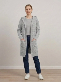 Dámský kardigan s kapucí Stela světle šedý