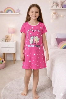 Dívčí noční košile krátký rukáv Kugo MC5850 tmavě růžová