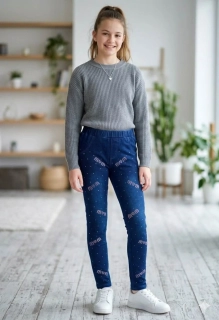 Dívčí riflové legíny Kugo SL3617 tmavě modré s kamínky