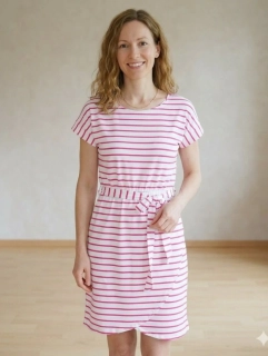 Letní dámské šaty Proužek bílé s růžovým proužkem