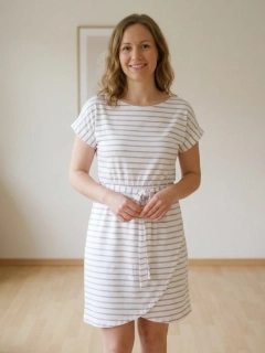 Letní dámské šaty Proužek bílé s béžovým proužkem