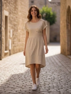 Dámské lněné šaty krátký rukáv Love and Cat světle béžové