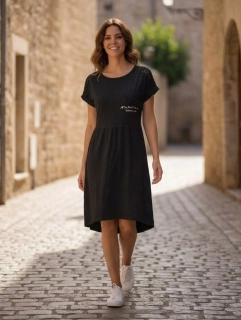 Dámské lněné šaty krátký rukáv Love and Cat černé