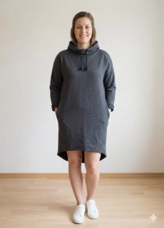 Dámské mikinové šaty s kapucí Karla tmavě hnědé