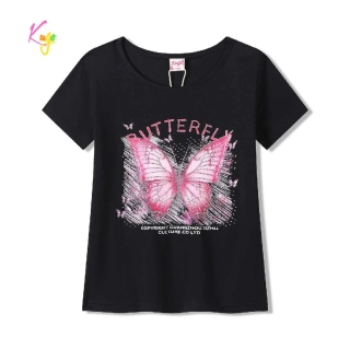 Dívčí tričko krátký rukáv Kugo WK1221 černé s motýlem