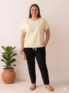 Dámské máslové tričko se šňůrkou krátký rukáv Beauty žluté