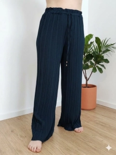 Široké dámské viskózové kalhoty s elastickým pasem tmavě modré