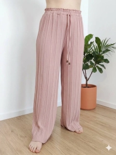 Široké dámské viskózové kalhoty s elastickým pasem starorůžové