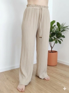 Široké dámské viskózové kalhoty s elastickým pasem béžové