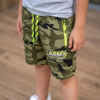 Chlapecké maskáčové kraťasy Kugo ST5308 zelené / zelený zip