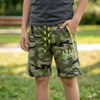 Bavlněné maskáčové kraťasy Kugo ST5309 zelené / zelený zip