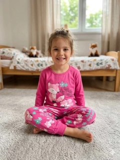 Bavlněné dívčí pyžamo Kugo MP6560 tm. růžové s liškou