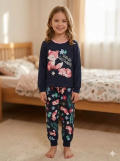 Bavlněné dívčí pyžamo Kugo MP6560 tm. modré s liškou