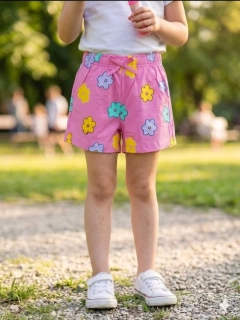 Veselé dívčí kraťasy Kugo SL3569 tmavší růžové s květinami