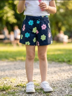 Veselé dívčí kraťasy Kugo SL3569 modré s květinami