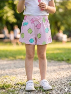 Veselé dívčí kraťasy Kugo SL3569 světle růžové s květinami