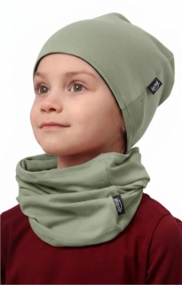 Dětská čepice Jožánek bavlněná, oboustranná + nákrčník - olivová