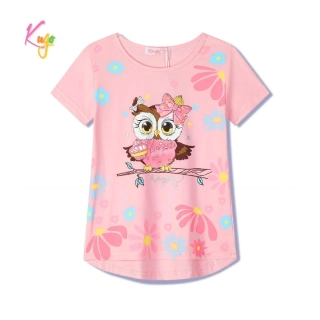 Dívčí tričko krátký rukáv Kugo FC1107 růžové se sovičkou