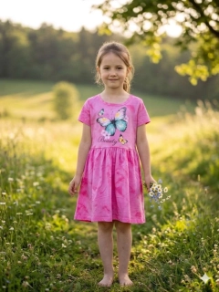 Letní dívčí šaty s krátkým rukávem Kugo MS6536 tmavě růžové