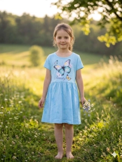 Letní dívčí šaty s krátkým rukávem Kugo MS6536 modré