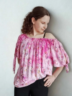 Dámská bavlněná halenka Anička růžová s kvítky