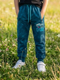 Trendy chlapecké tepláky Kugo ZT8836 petrolejové s autem