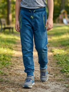 Chlapecké riflové tepláky - kalhoty Kugo TM8260 zelený zip