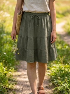 Dámská mušelínová sukně ke kolenům Michel khaki