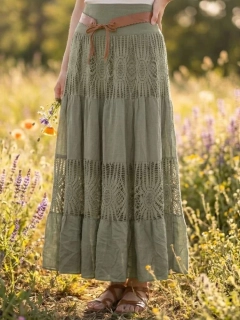 Dámská romantická krajková sukně BOHO khaki