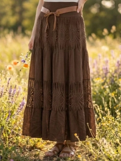 Dámská romantická krajková sukně BOHO čokoládová