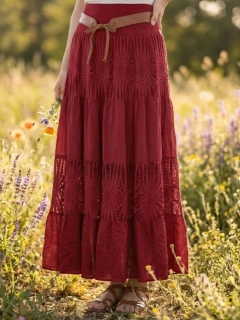 Dámská romantická krajková sukně BOHO bordó