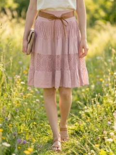 Dámská krajková sukně BOHO ke kolenům růžová