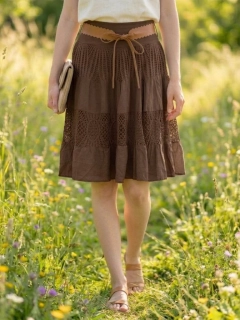 Dámská krajková sukně BOHO ke kolenům čokoládová