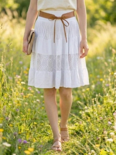 Dámská krajková sukně BOHO ke kolenům bílá