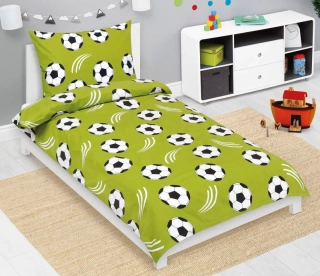 Dětské povlečení bavlna junior 140x200, 70x90 cm, fotbal zelené